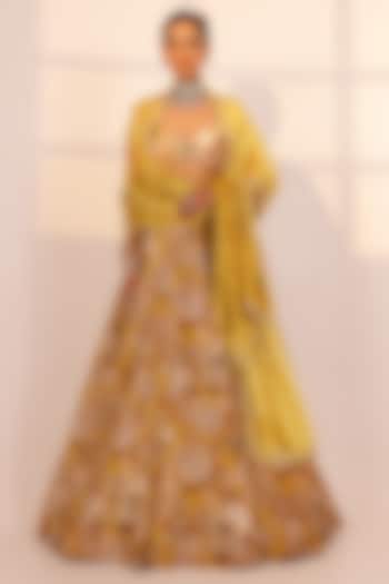 Gold Velvet Floral Kalidar Lehenga Set by SANAM at Pernia's Pop Up Shop