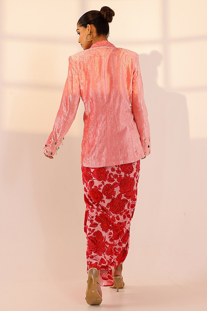 Pink Velvet Floral Draped Skirt Set by SANAM at Pernia's Pop Up Shop