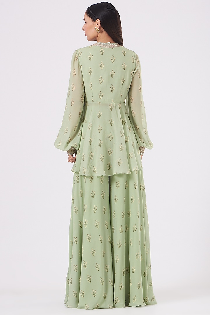 Mint Green Printed Party Wear Sharara Set by Sana Barreja at Pernia's Pop Up Shop