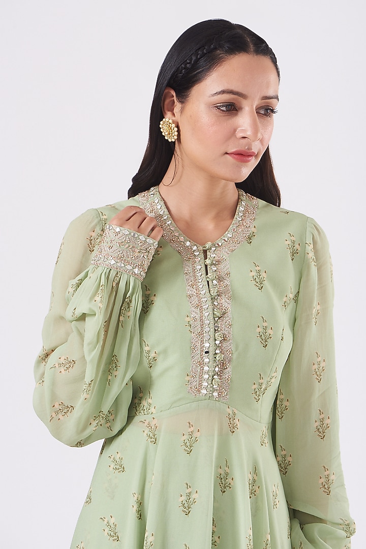 Mint Green Printed Party Wear Sharara Set by Sana Barreja at Pernia's Pop Up Shop
