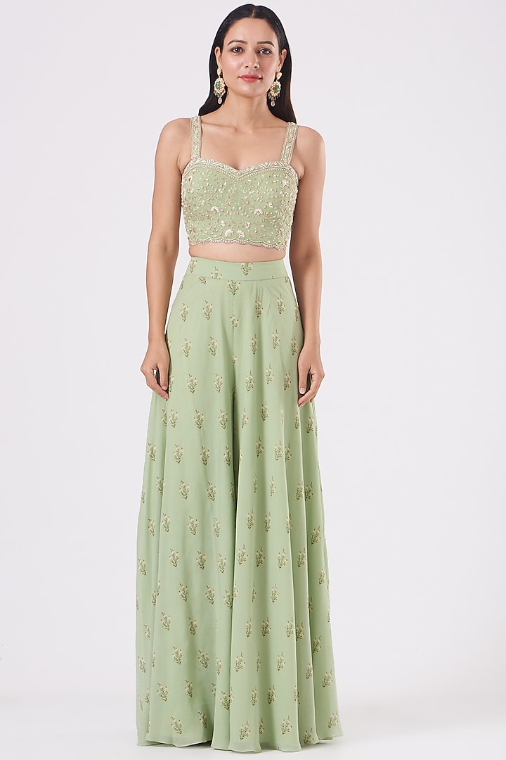Mint Green Printed Jacket Set by Sana Barreja at Pernia's Pop Up Shop