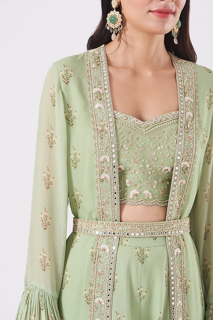 Mint Green Printed Jacket Set by Sana Barreja at Pernia's Pop Up Shop