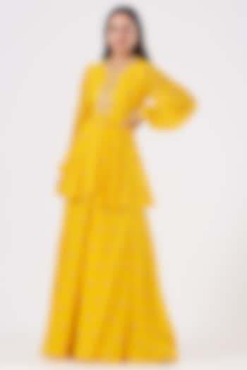 Dandelion Yellow Printed Sharara Set by Sana Barreja at Pernia's Pop Up Shop