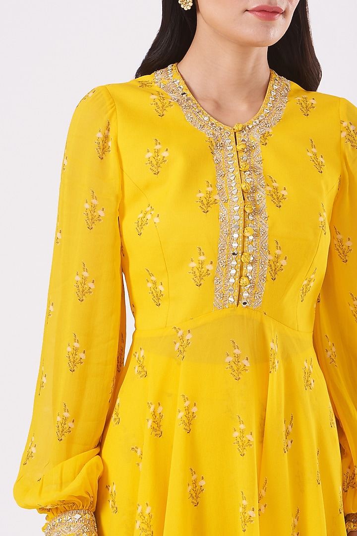 Dandelion Yellow Printed Party Wear Sharara Set by Sana Barreja at Pernia's Pop Up Shop