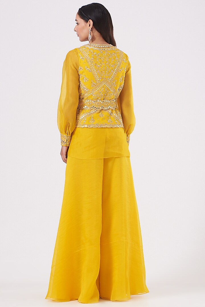 Dandelion Yellow Hand Embroidered Jacket Set by Sana Barreja at Pernia's Pop Up Shop