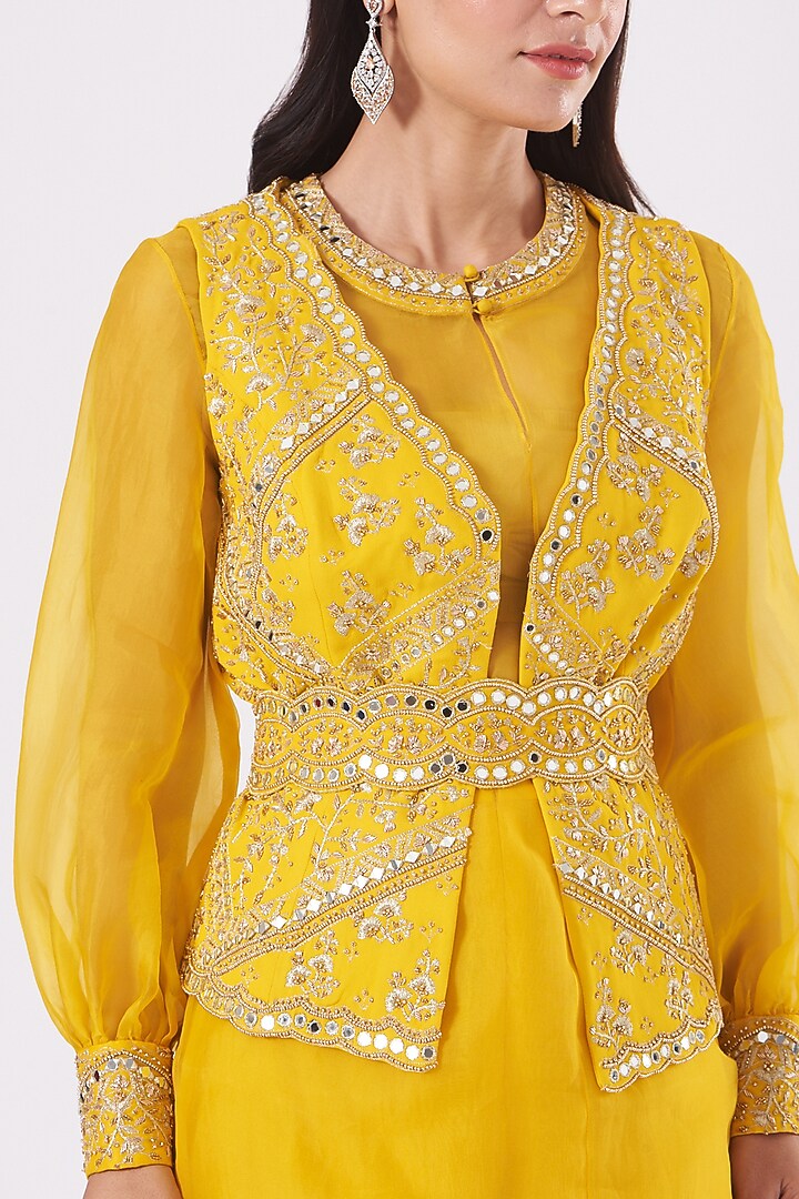 Dandelion Yellow Hand Embroidered Jacket Set by Sana Barreja at Pernia's Pop Up Shop