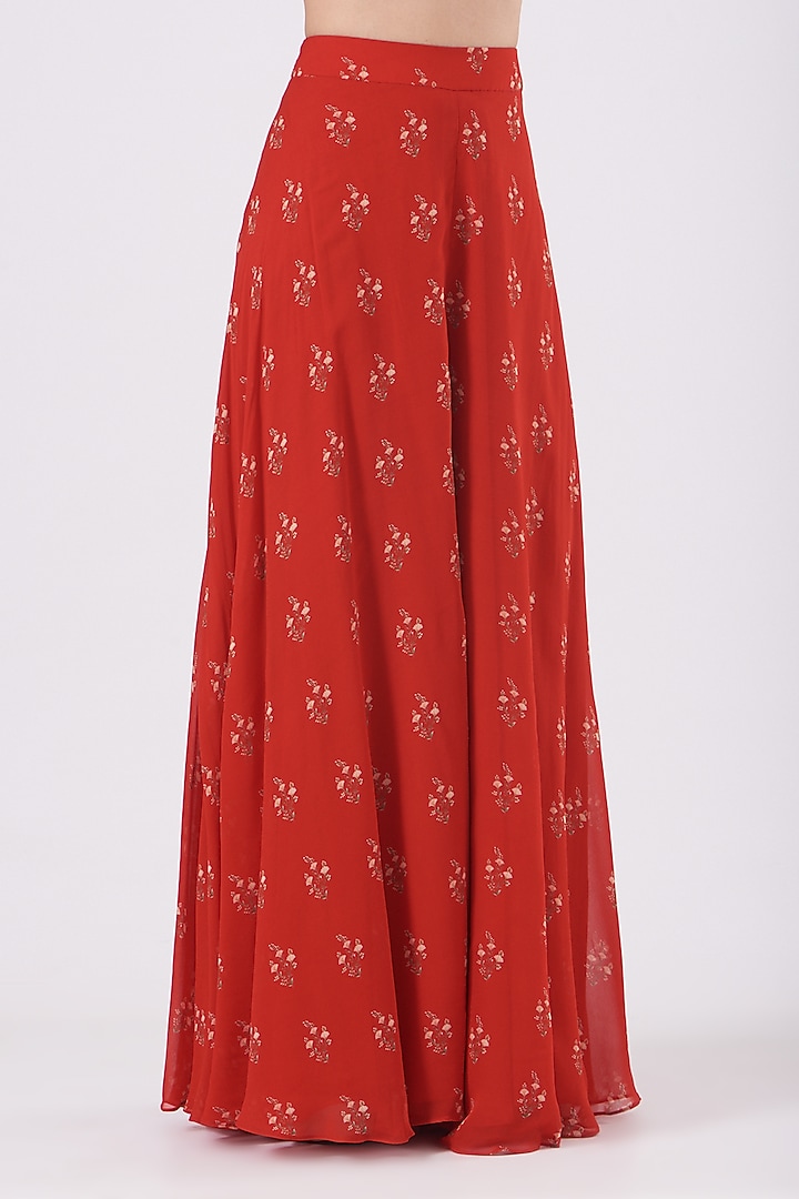 Cadmium Red Printed Party Wear Sharara Set by Sana Barreja at Pernia's Pop Up Shop