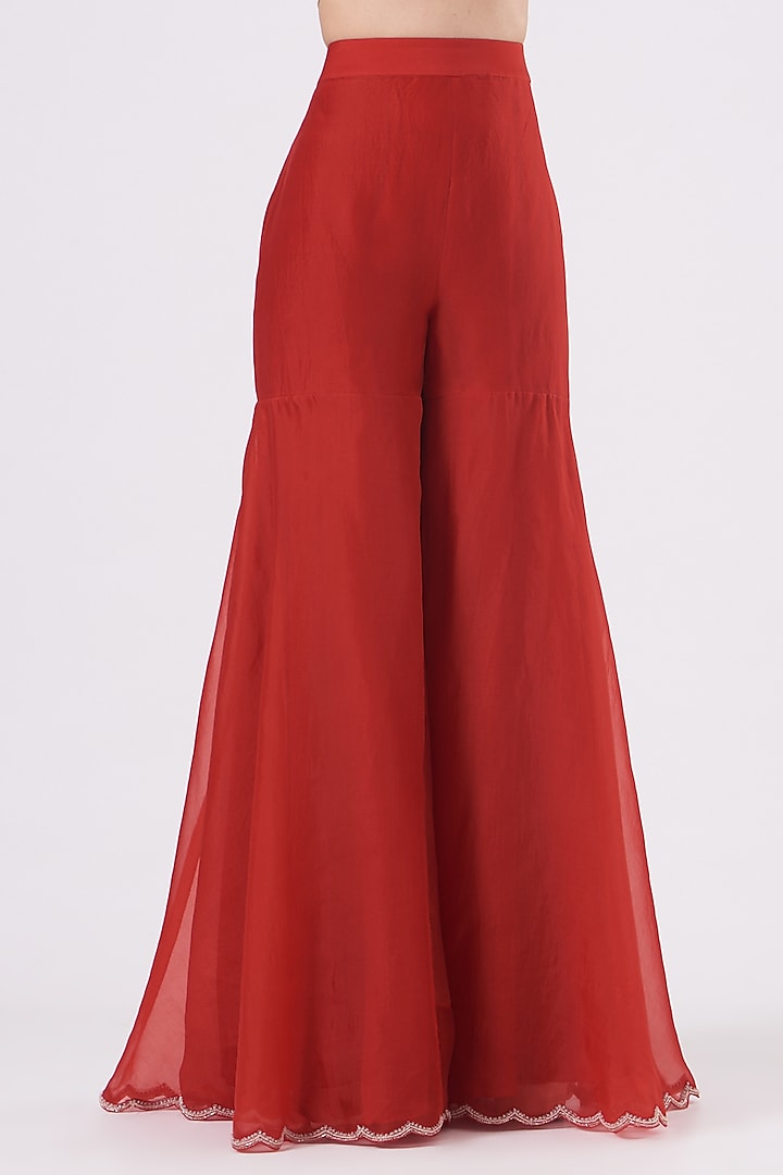 Cadmium Red Hand Embroidered Jacket Set by Sana Barreja at Pernia's Pop Up Shop