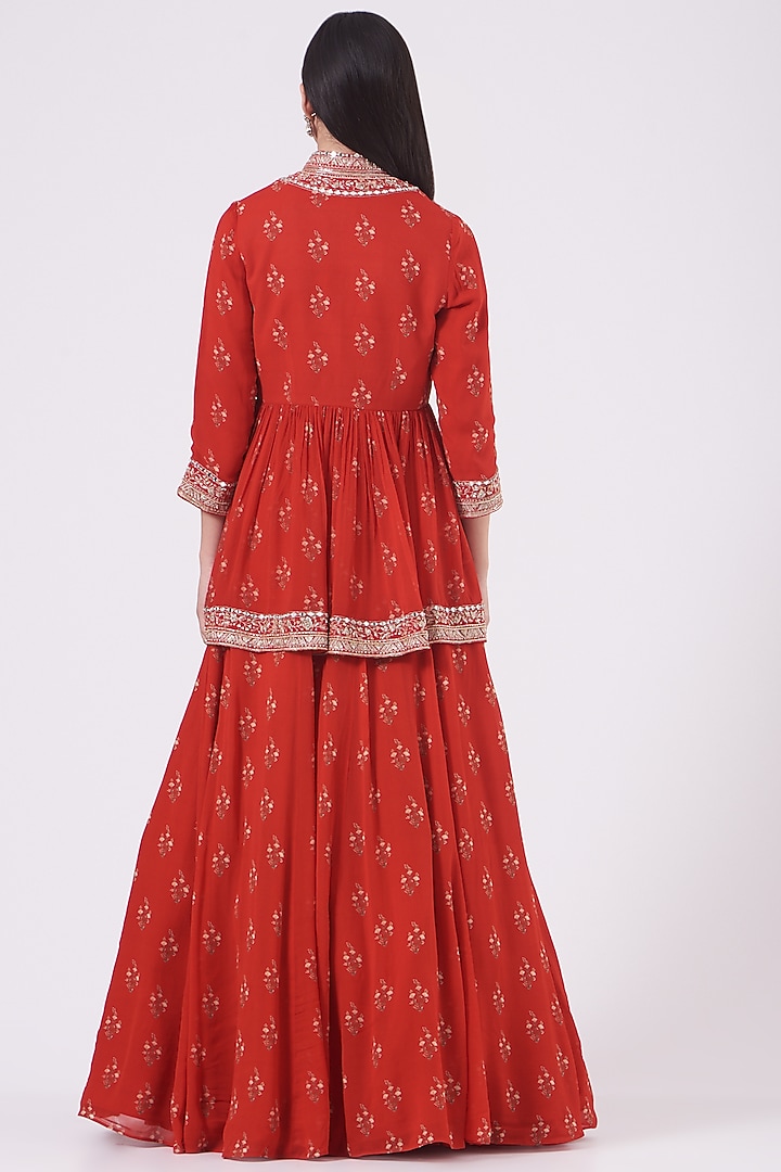 Bright Red Embellished Wedding Lehenga Set by Sana Barreja at Pernia's Pop Up Shop