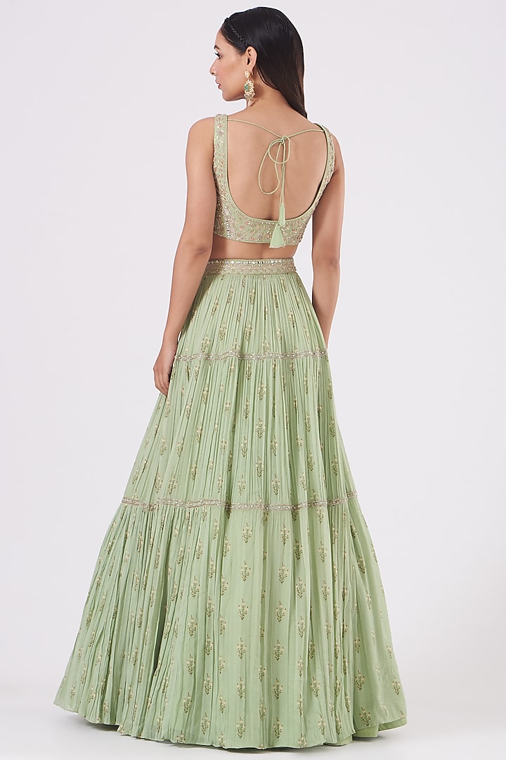 Mint Printed Wedding Lehenga Set by Sana Barreja at Pernia's Pop Up Shop