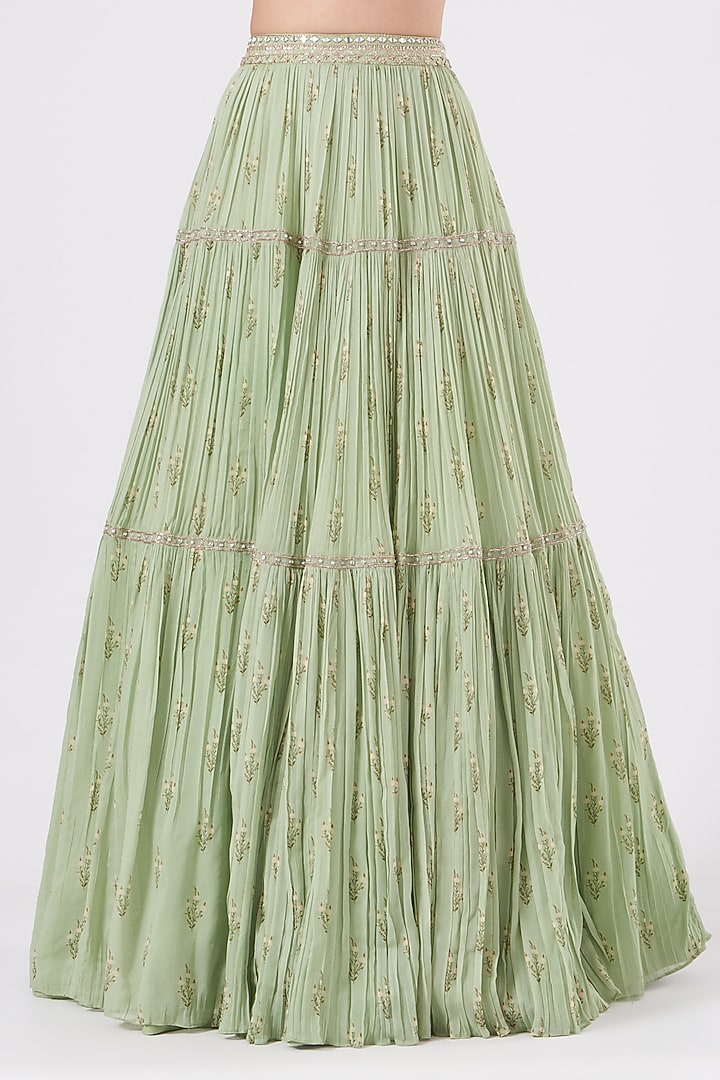 Mint Printed Wedding Lehenga Set by Sana Barreja at Pernia's Pop Up Shop