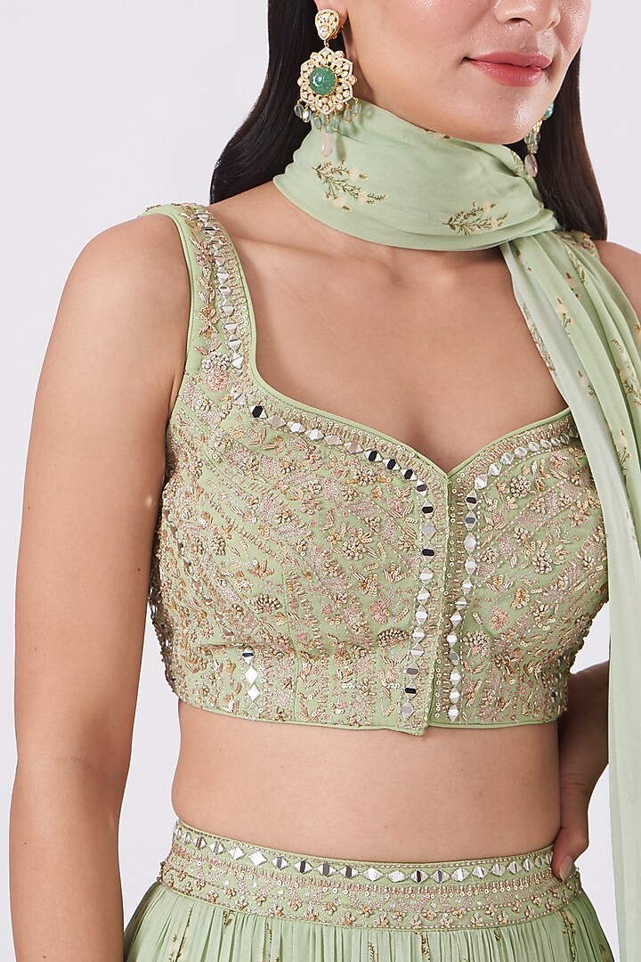 Mint Printed Wedding Lehenga Set by Sana Barreja at Pernia's Pop Up Shop