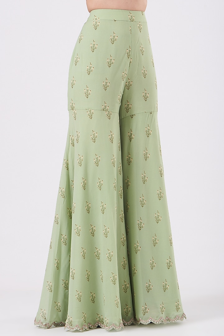 Mint Green Georgette Printed Gharara Set by Sana Barreja at Pernia's Pop Up Shop