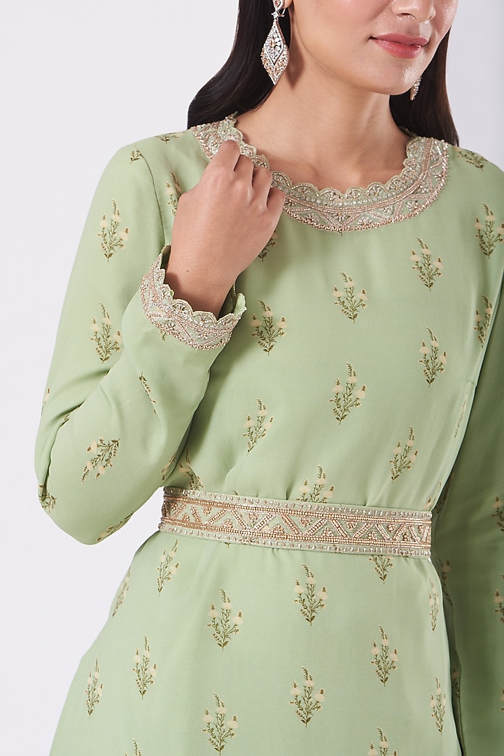 Mint Green Georgette Printed Gharara Set by Sana Barreja at Pernia's Pop Up Shop
