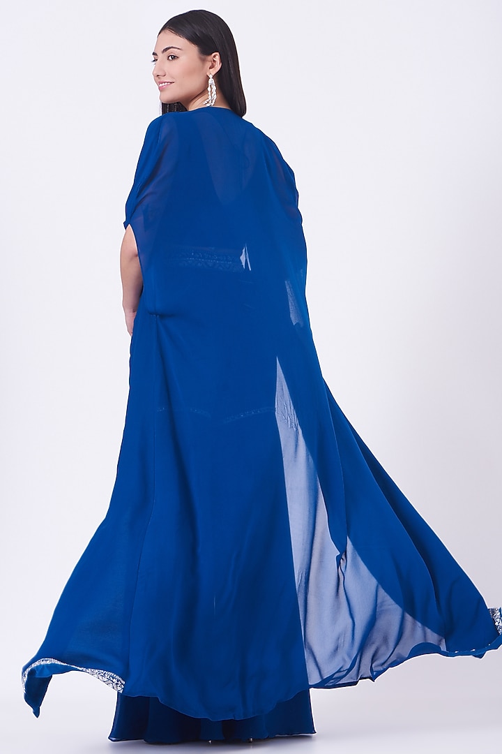 Cobalt Blue Georgette Gharara Set by Sana Barreja at Pernia's Pop Up Shop