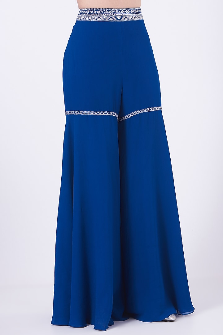 Cobalt Blue Georgette Gharara Set by Sana Barreja at Pernia's Pop Up Shop