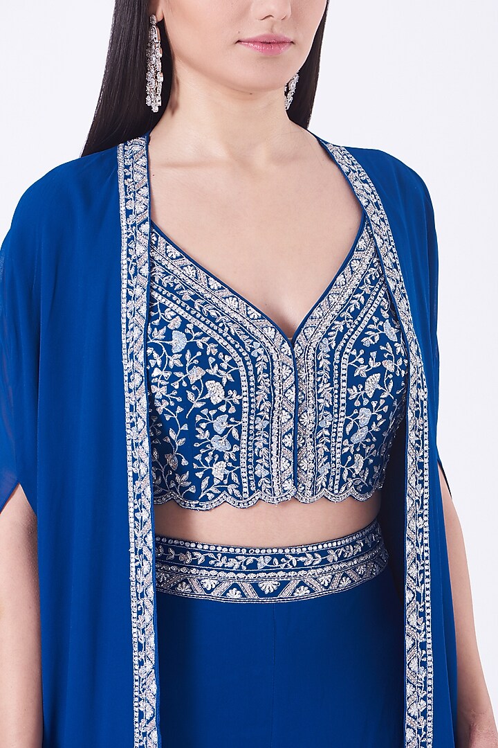 Cobalt Blue Georgette Gharara Set by Sana Barreja at Pernia's Pop Up Shop