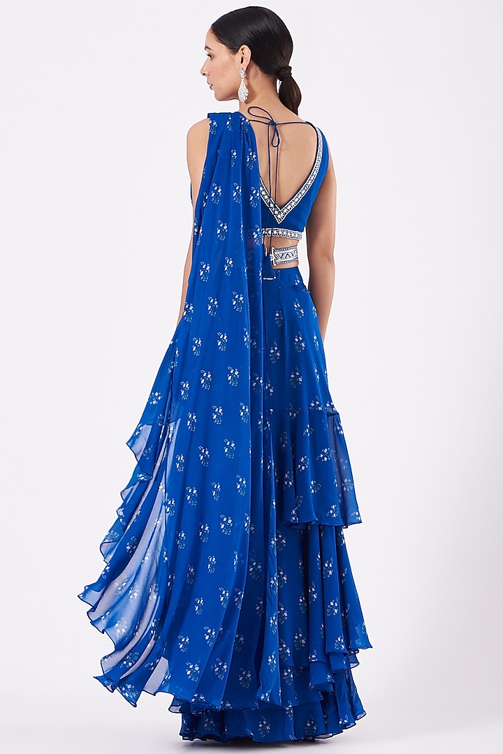 Buy Blue Hand Embroidered Pre Stiched Saree with Blouse and Belt by SANA  BARREJA at Ogaan Online Shopping Site