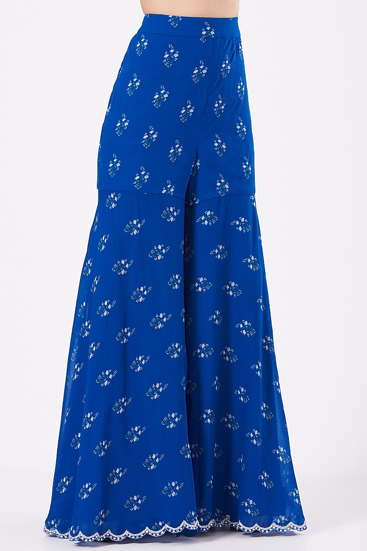 Cobalt Blue Georgette Zardosi Embroidered Gharara Set by Sana Barreja at Pernia's Pop Up Shop