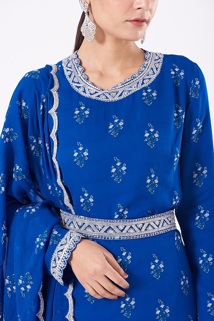Cobalt Blue Georgette Zardosi Embroidered Gharara Set by Sana Barreja at Pernia's Pop Up Shop