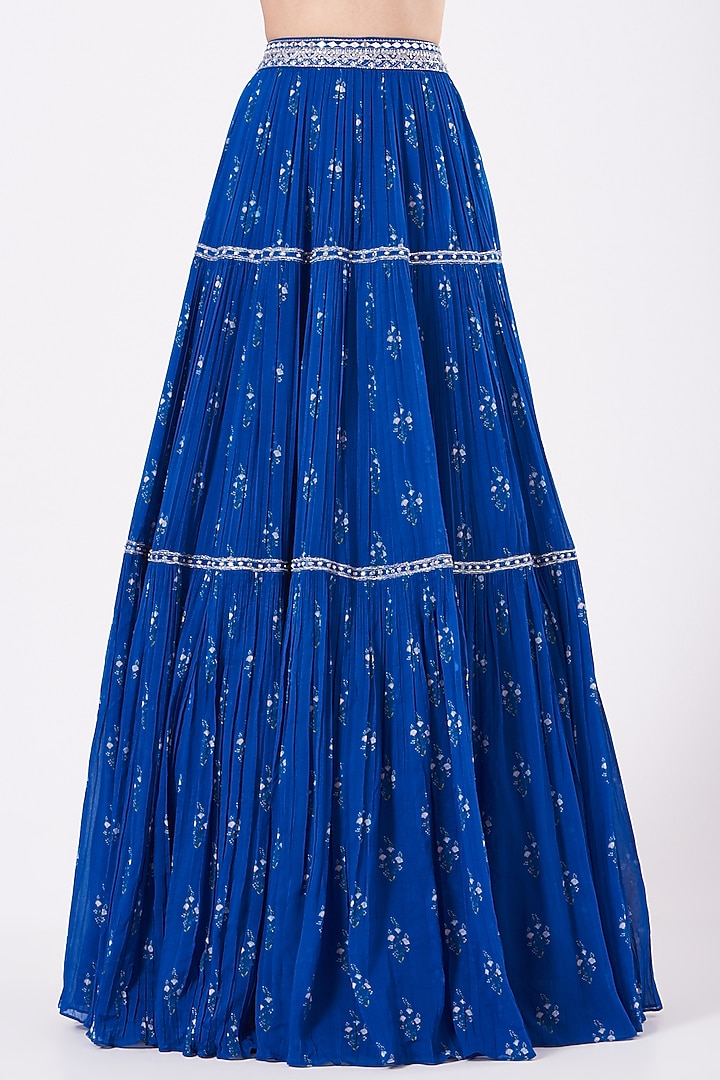 Cobalt Blue Printed Wedding Lehenga Set by Sana Barreja at Pernia's Pop Up Shop
