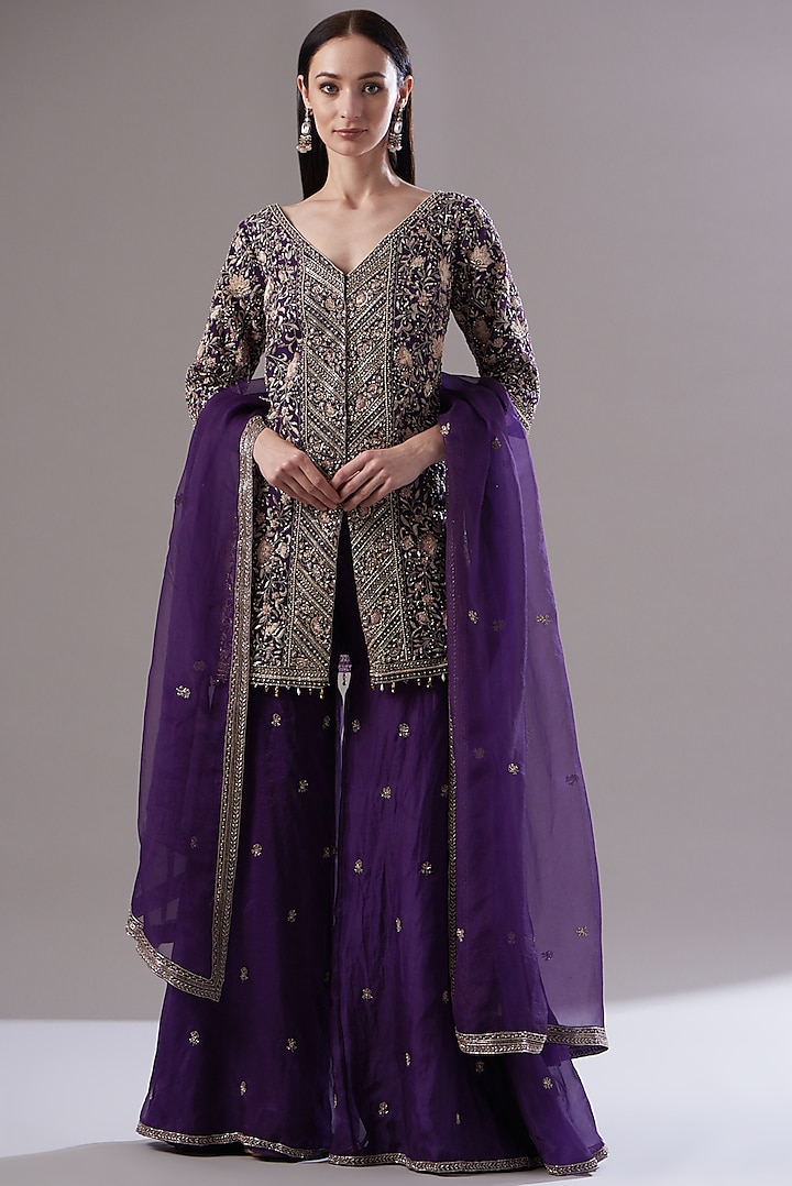 Purple Net Embroidered Gharara Set by Sana Barreja at Pernia's Pop Up ...