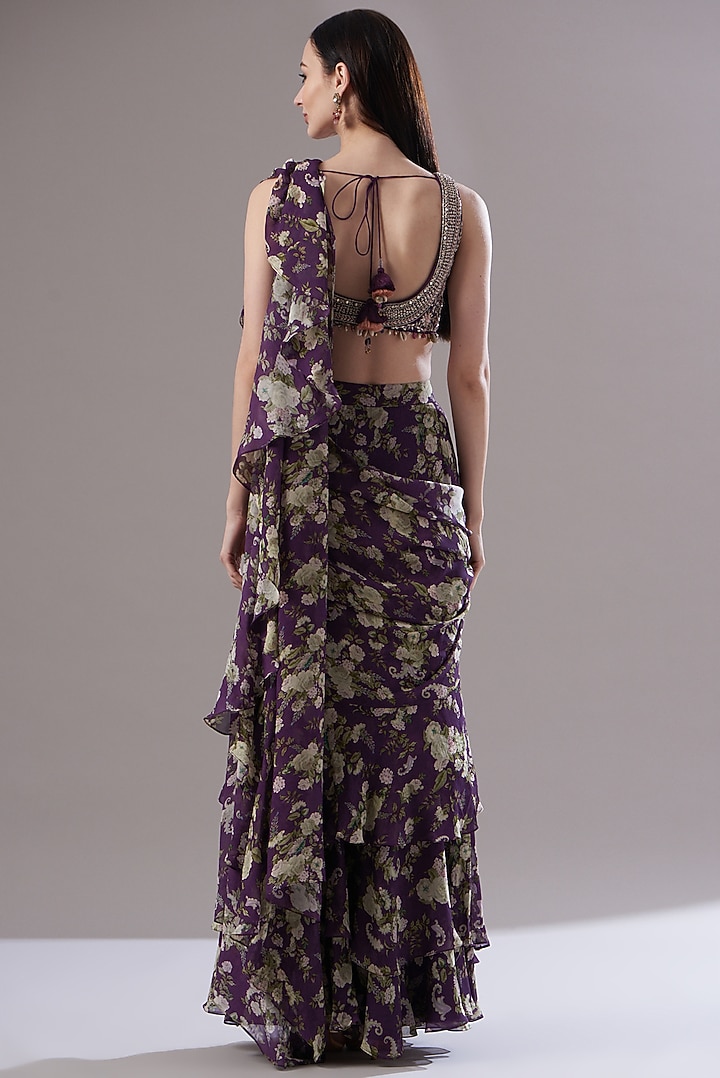 Purple Georgette Paisley Printed Wedding Saree by Sana Barreja at Pernia's Pop Up Shop