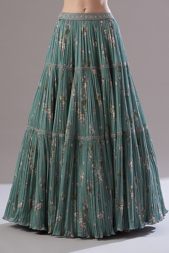 Ice Blue Georgette Printed Wedding Lehenga Set by Sana Barreja at Pernia's Pop Up Shop