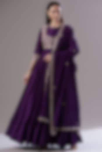 Purple Chanderi Silk Anarkali Set by Sana Barreja at Pernia's Pop Up Shop