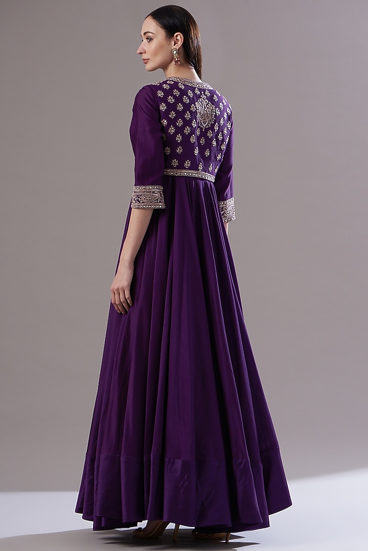 Purple Chanderi Silk Wedding Anarkali Set by Sana Barreja at Pernia's Pop Up Shop