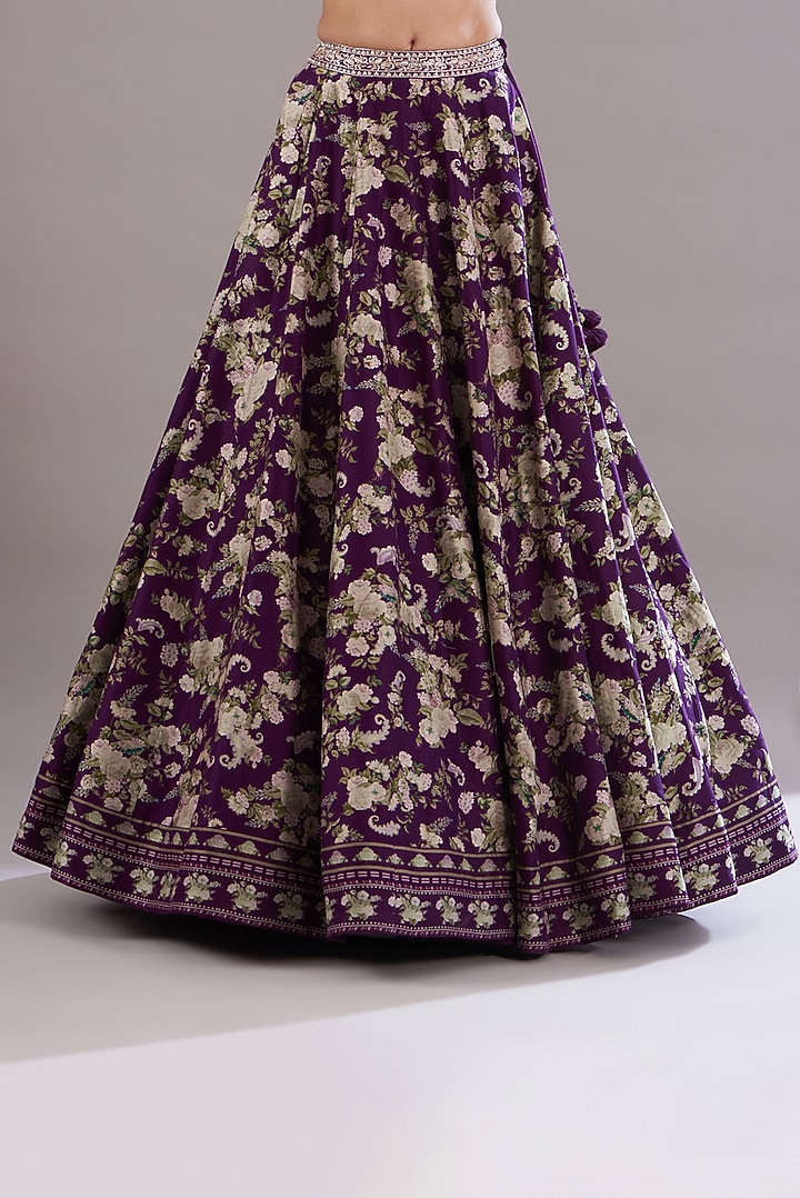 Purple Chanderi Silk Printed Wedding Lehenga Set by Sana Barreja at Pernia's Pop Up Shop