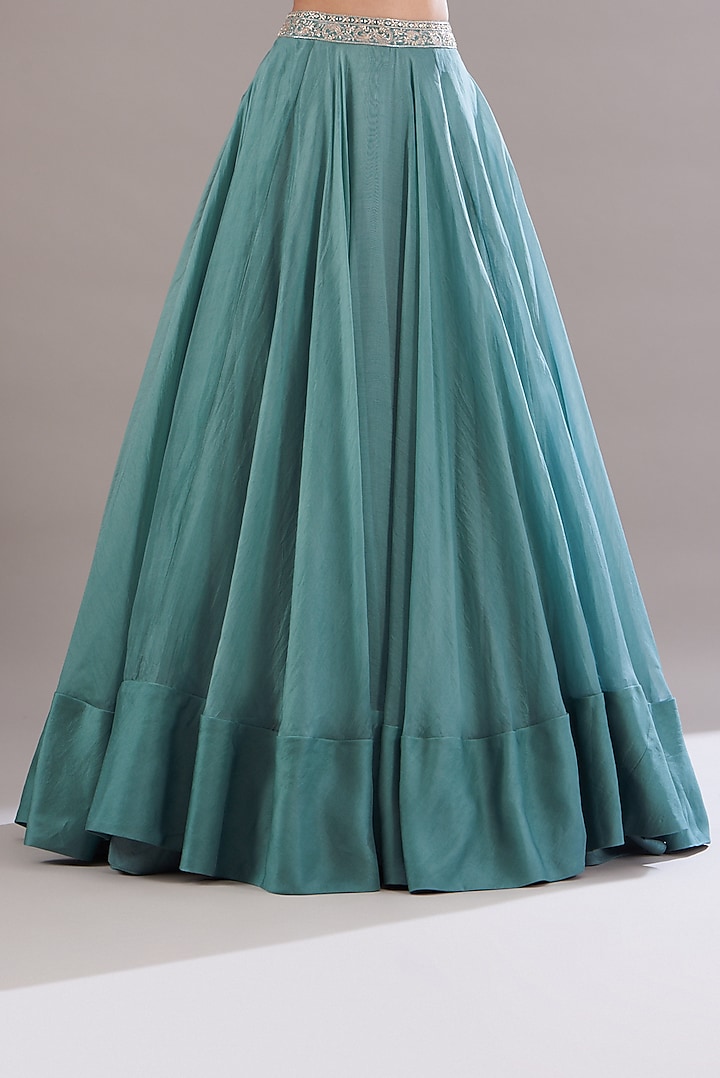 Ice Blue Georgette & Organza Wedding Lehenga Set by Sana Barreja at Pernia's Pop Up Shop