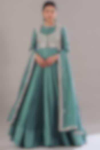 Ice Blue Chanderi Silk Wedding Anarkali Set by Sana Barreja at Pernia's Pop Up Shop