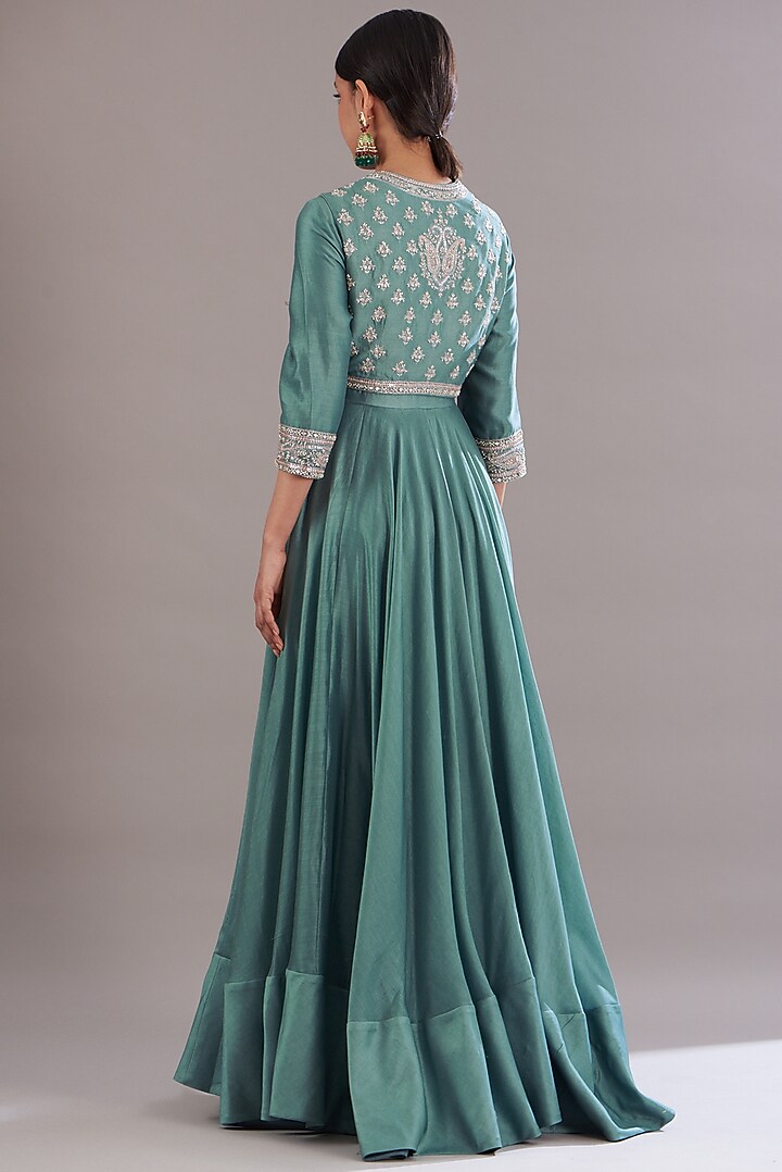 Ice Blue Chanderi Silk Wedding Anarkali Set by Sana Barreja at Pernia's Pop Up Shop