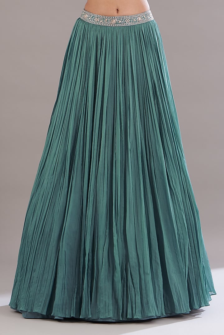 Ice Blue Georgette Jacket Wedding Lehenga Set by Sana Barreja at Pernia's Pop Up Shop