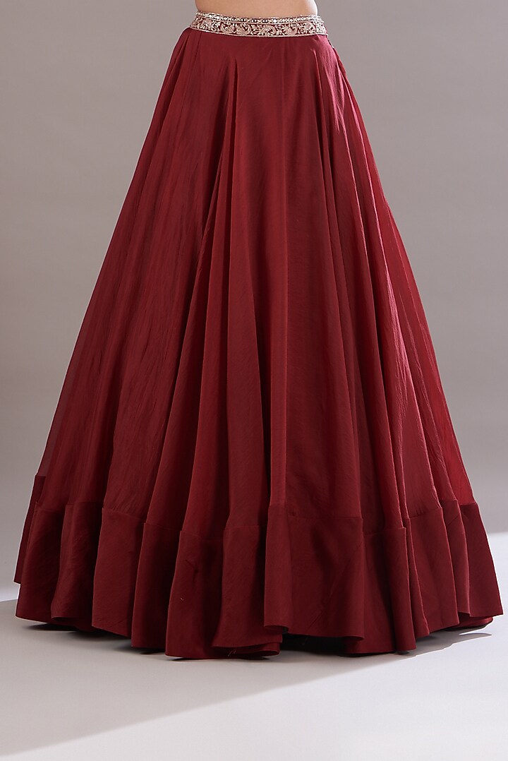 Red Georgette & Organza Wedding Lehenga Set by Sana Barreja at Pernia's Pop Up Shop