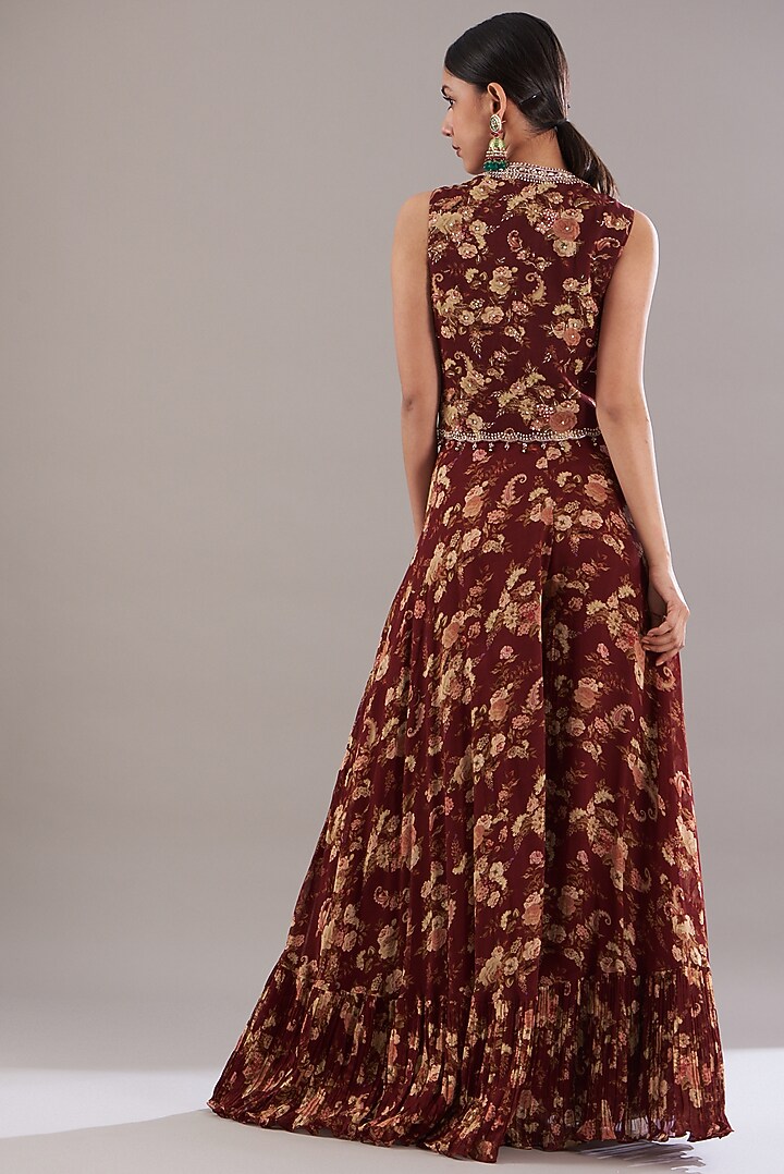 Red Georgette Printed Wedding Sharara Set by Sana Barreja at Pernia's Pop Up Shop