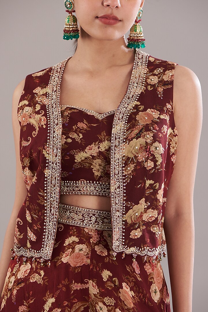 Red Georgette Printed Wedding Sharara Set by Sana Barreja at Pernia's Pop Up Shop