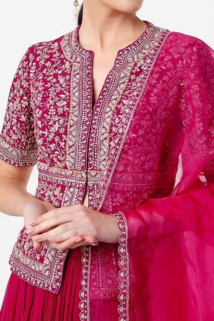 Crimson Hand Embroidered Jacket Set by Sana Barreja at Pernia's Pop Up Shop