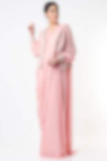 Blush Pink Georgette Pre-Stitched Wedding Saree Set by Sana Barreja at Pernia's Pop Up Shop