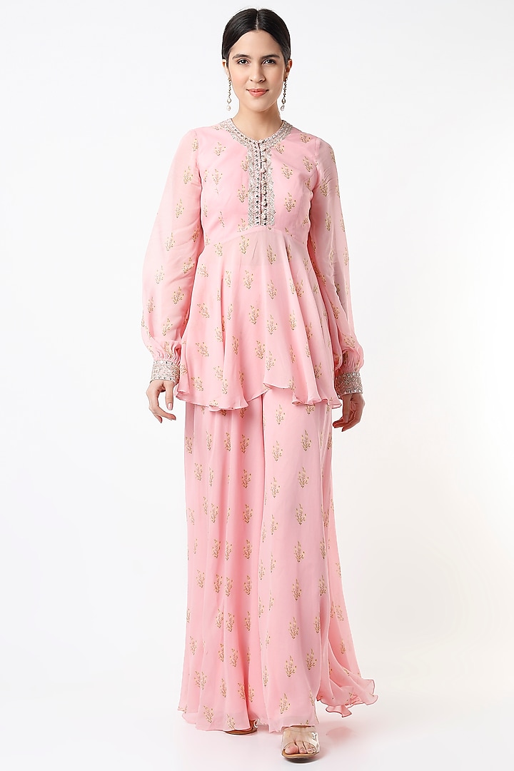 Blush Pink Printed Sharara Set by Sana Barreja at Pernia's Pop Up Shop