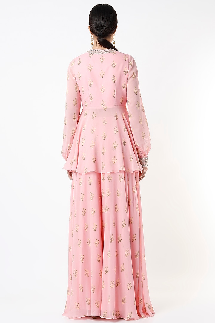 Blush Pink Printed Party Wear Sharara Set by Sana Barreja at Pernia's Pop Up Shop