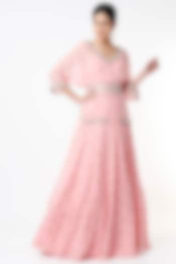 Blush Pink Printed Lehenga Set With Belt by Sana Barreja