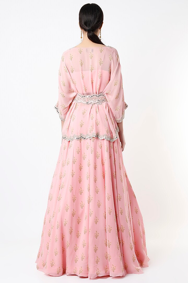 Blush Pink Georgette Printed Wedding Lehenga Set by Sana Barreja at Pernia's Pop Up Shop