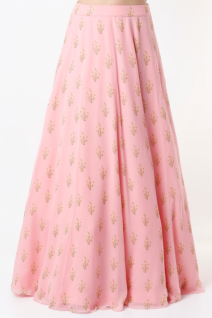 Blush Pink Georgette Printed Wedding Lehenga Set by Sana Barreja at Pernia's Pop Up Shop