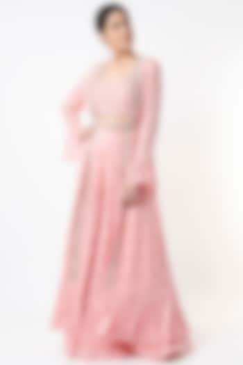 Blush Pink Printed Sharara Set With Belt by Sana Barreja