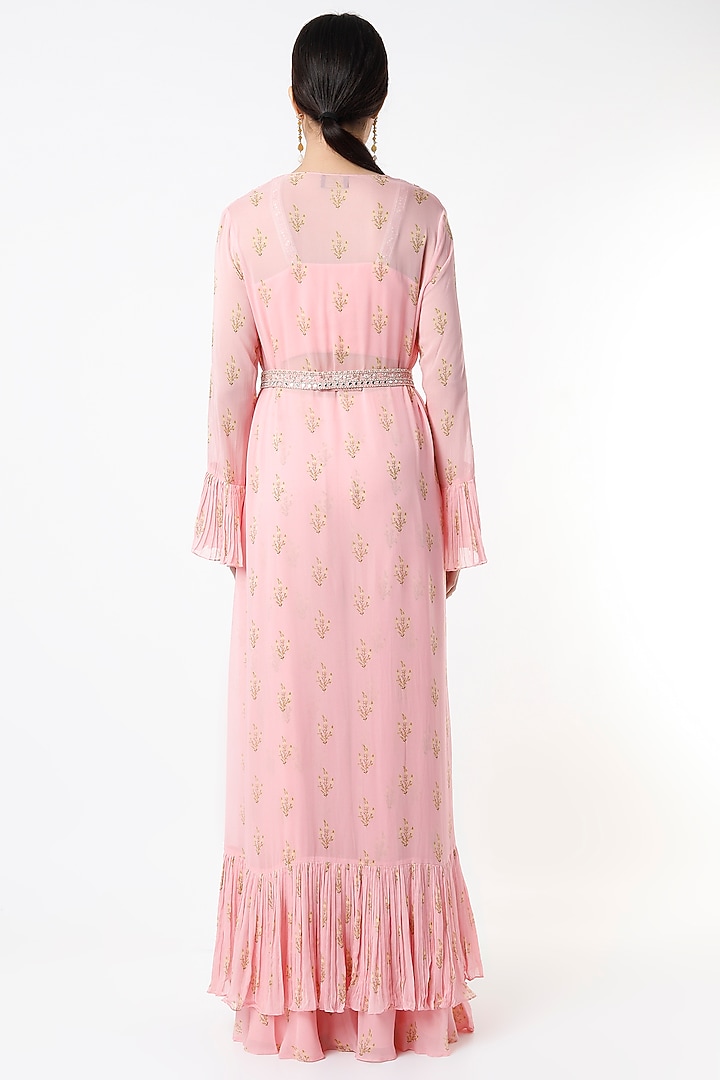 Blush Pink Printed Wedding Sharara Set With Belt by Sana Barreja at Pernia's Pop Up Shop