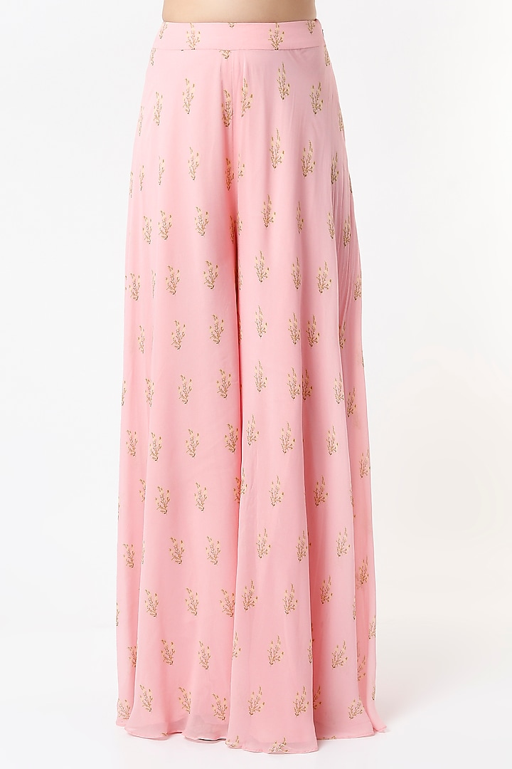 Blush Pink Printed Wedding Sharara Set With Belt by Sana Barreja at Pernia's Pop Up Shop