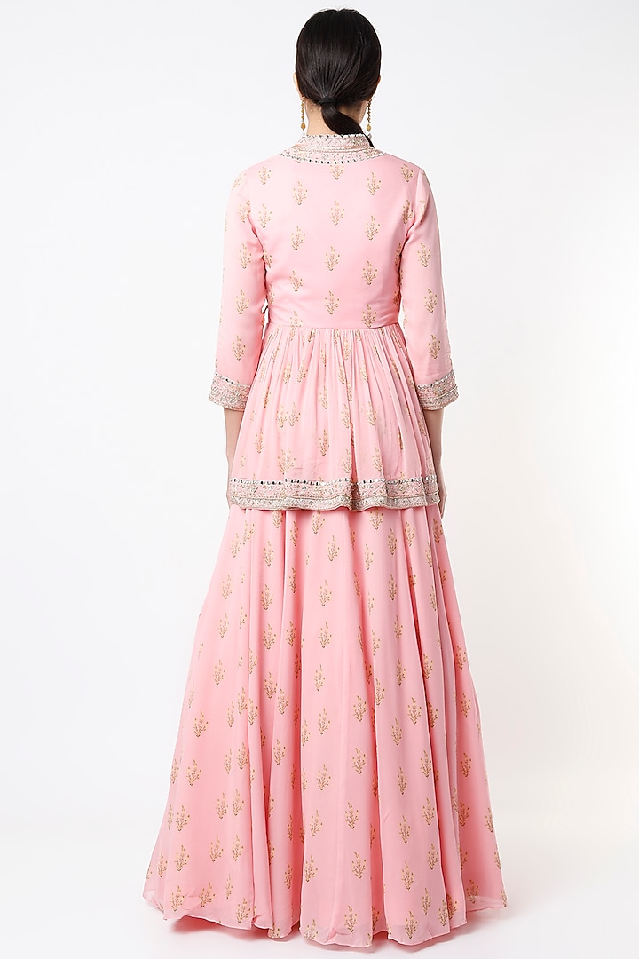 Blush Pink Georgette Hand Embroidered Jacket Wedding Lehenga Set by Sana Barreja at Pernia's Pop Up Shop