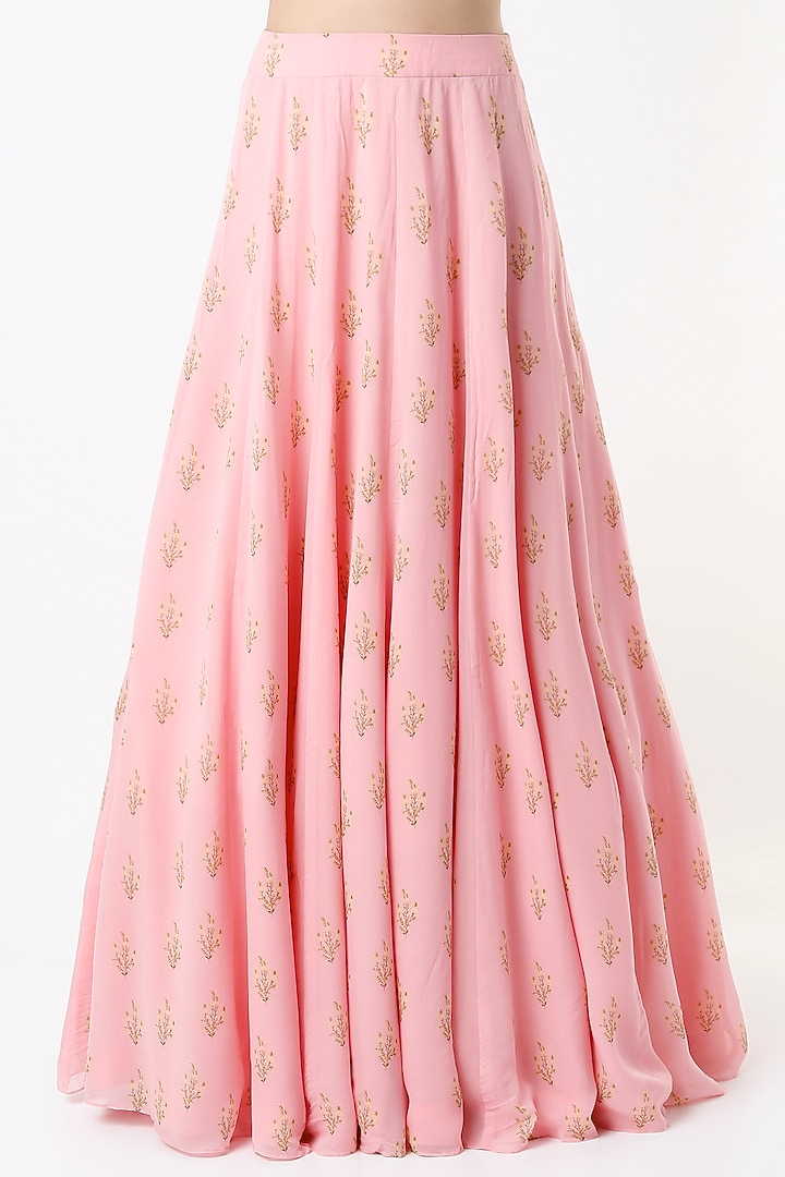 Blush Pink Georgette Hand Embroidered Jacket Wedding Lehenga Set by Sana Barreja at Pernia's Pop Up Shop